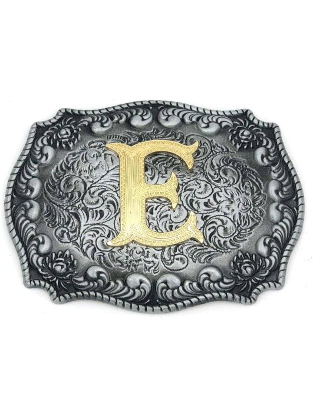 Unisex E Imported Western Silver Large Belt Buckle Initial Letters Rodeo